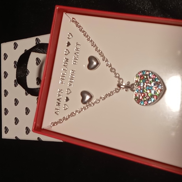 18 inch necklace set always follow your heart. multi color crystals With earring - Picture 1 of 5